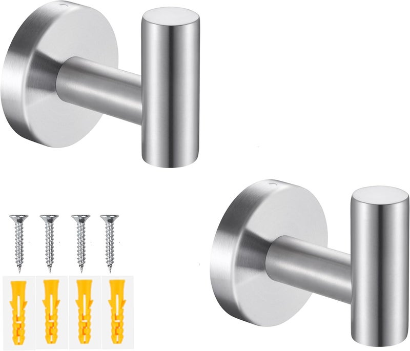 Homagic 2 Pack Silver Bathroom Towel Hooks Robe Hook Holder Wall Mount Heavy Duty Wall Hooks Coat Hook Closet Door for Bathroom Bedroom Hotel Kitchen Garage Pool - Image 1